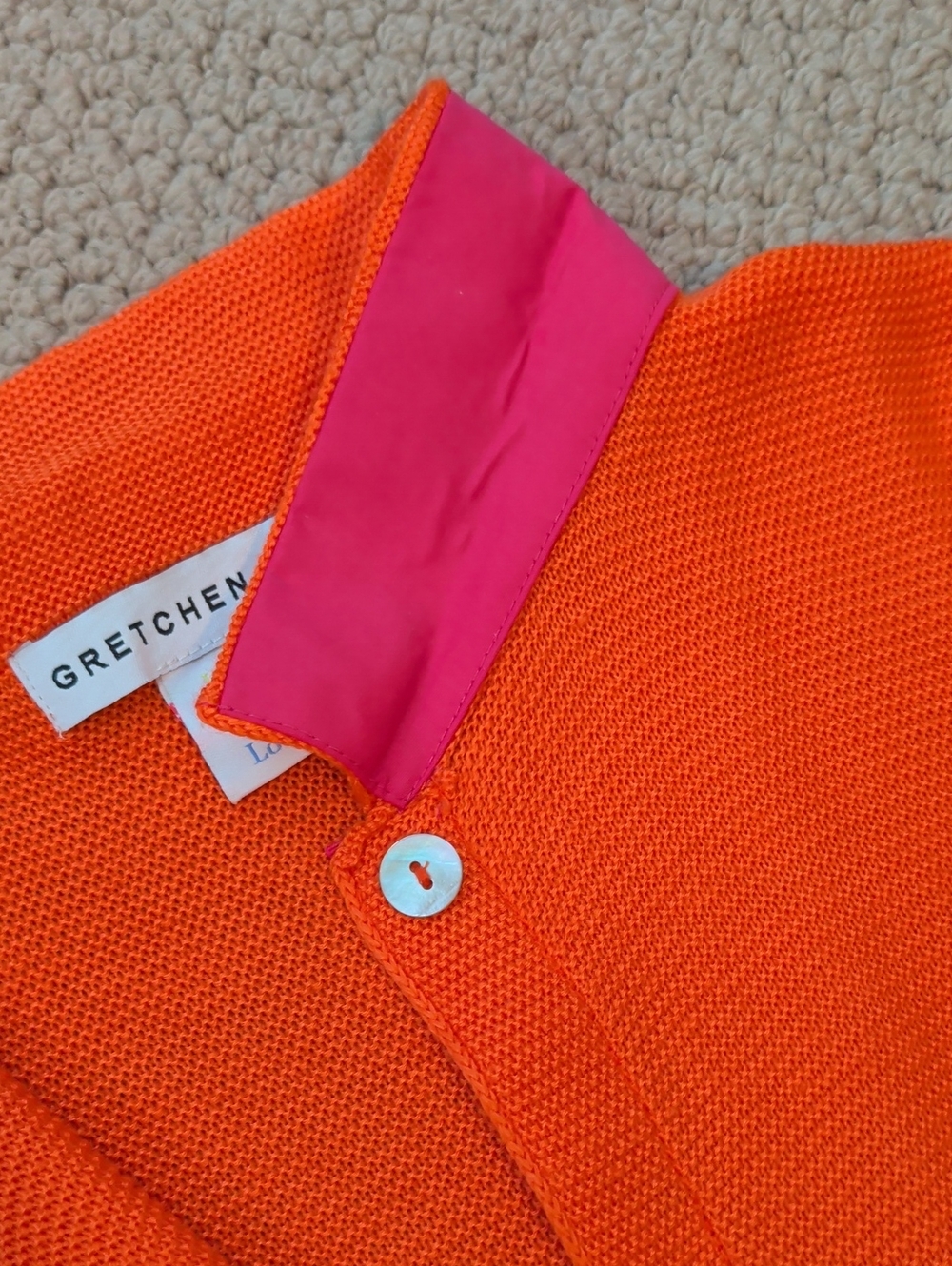 Gretchen Scott Orange Button-Down Knit Cardigan Fushia Ribbon Placket L - Picture 9 of 14